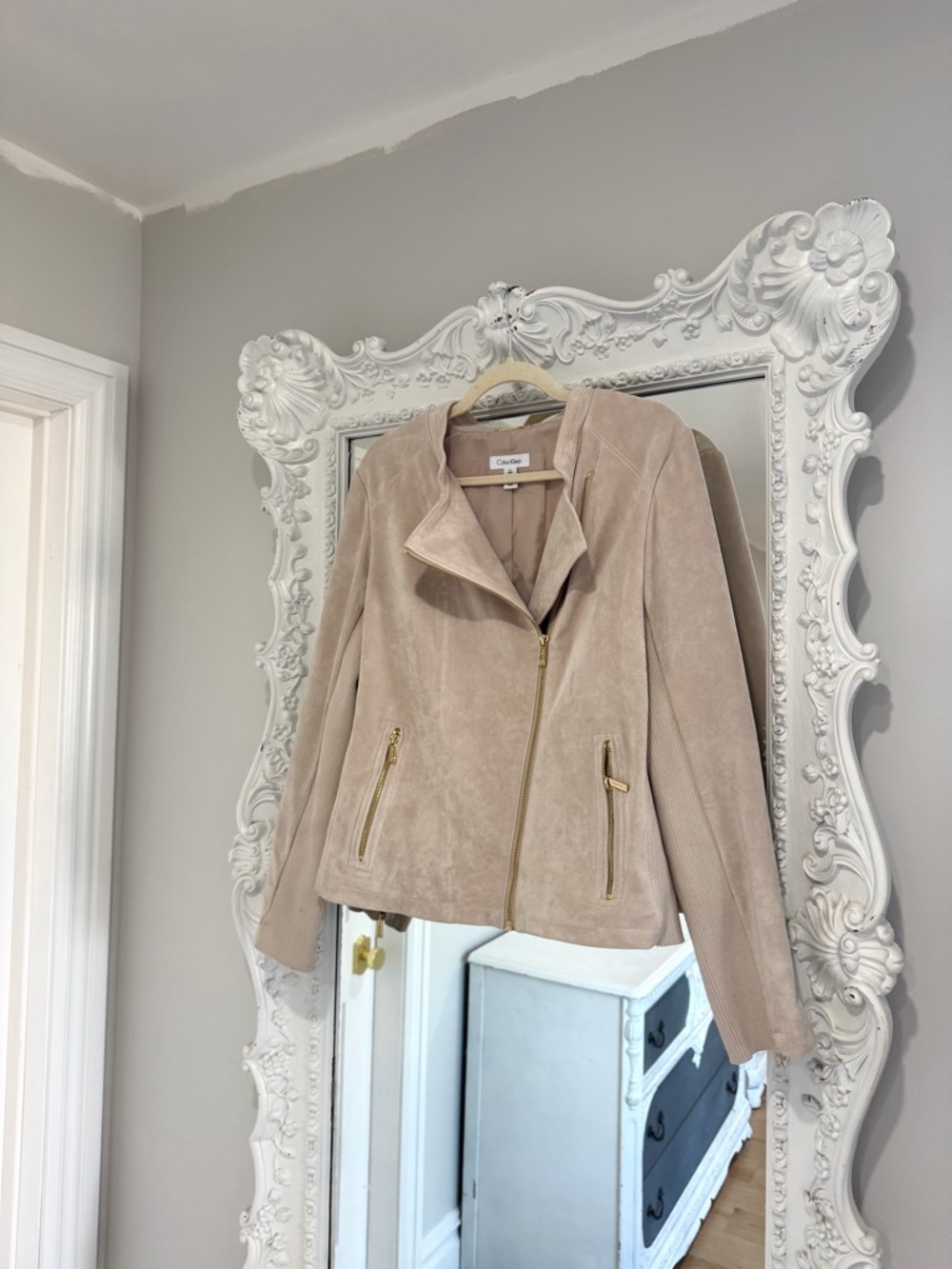 Calvin Klein Cream Zip Up Moto Jacket